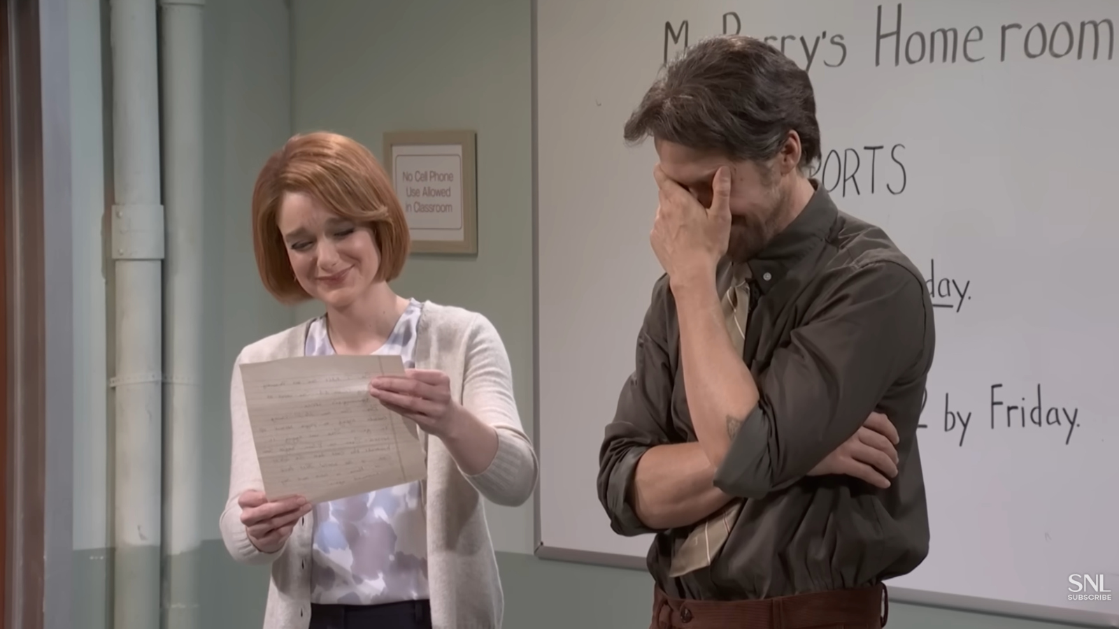 Ryan Gosling breaking character on SNL and laughing