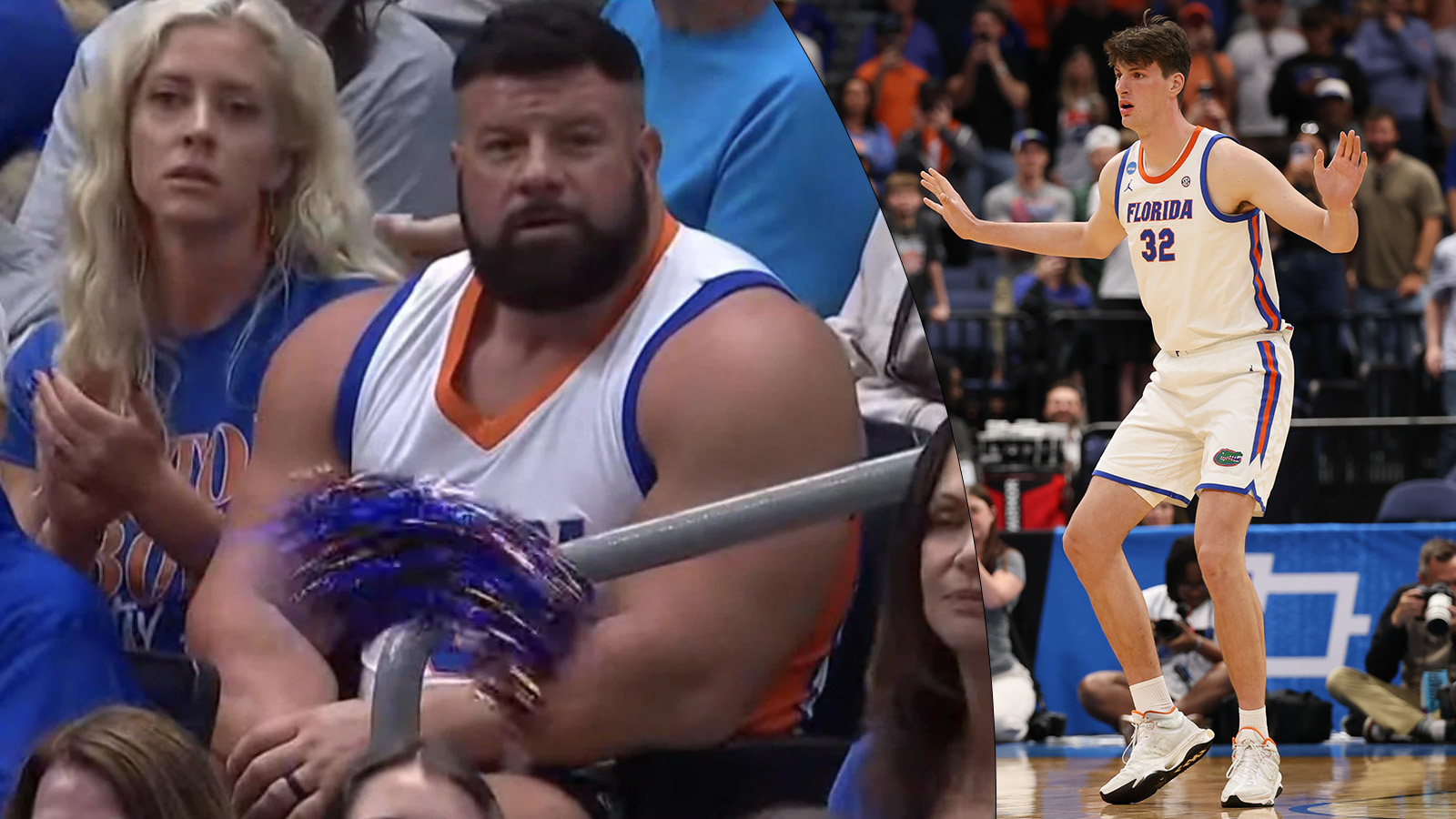 Florida’s 7-Foot-9 Basketball Phenom Dwarfs Jacked Gators Fan With Monster Biceps As Big As Tree Trunks