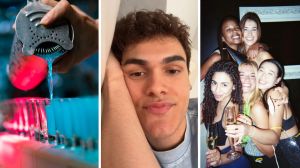 drink shots (l) man shares day in the job (c) group of girls (r)