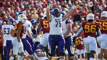 Northern Iowa Football Player Vincenzo Gianforte Stiff Arms Small Child After Spring Game
