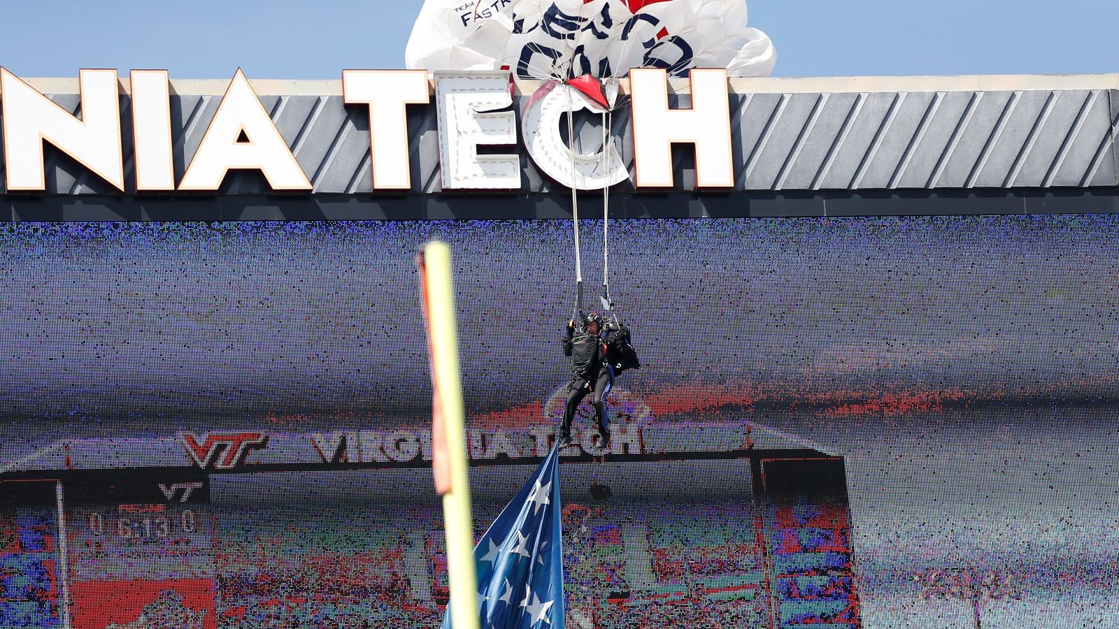 Parachutist Recovers from Scoreboard Crash at Virginia Tech