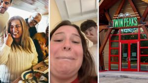 family go out to eat (l) woman shares vacation outings (c) twin Peaks entrance (r)