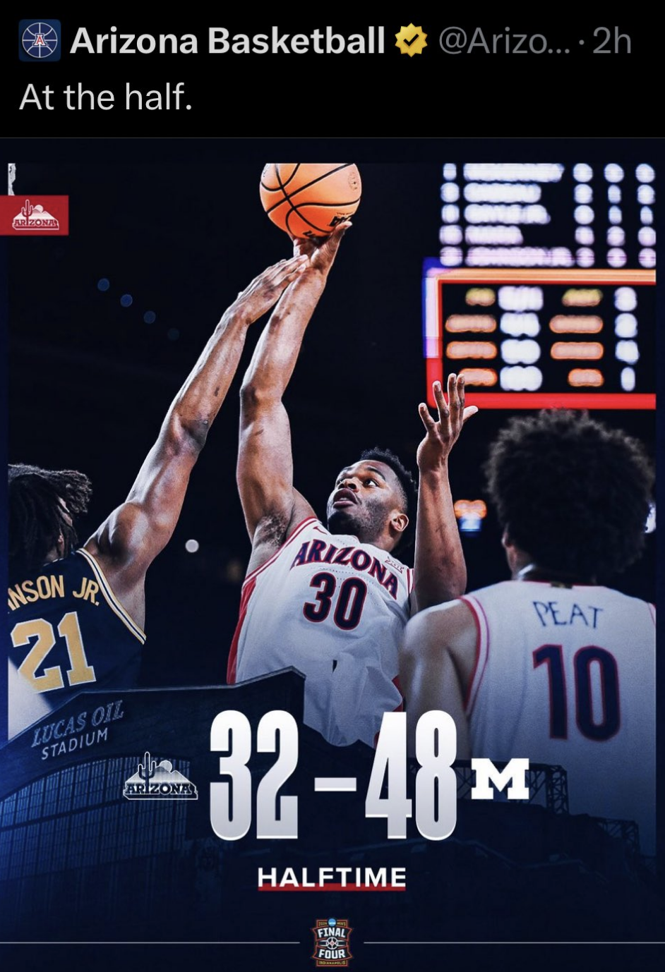 Arizona basketball halftime score post deleted