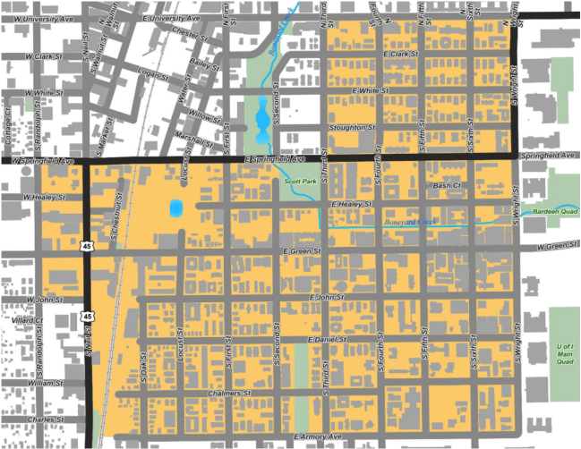 Champaign, Illinois alcohol restriction map for Final Four