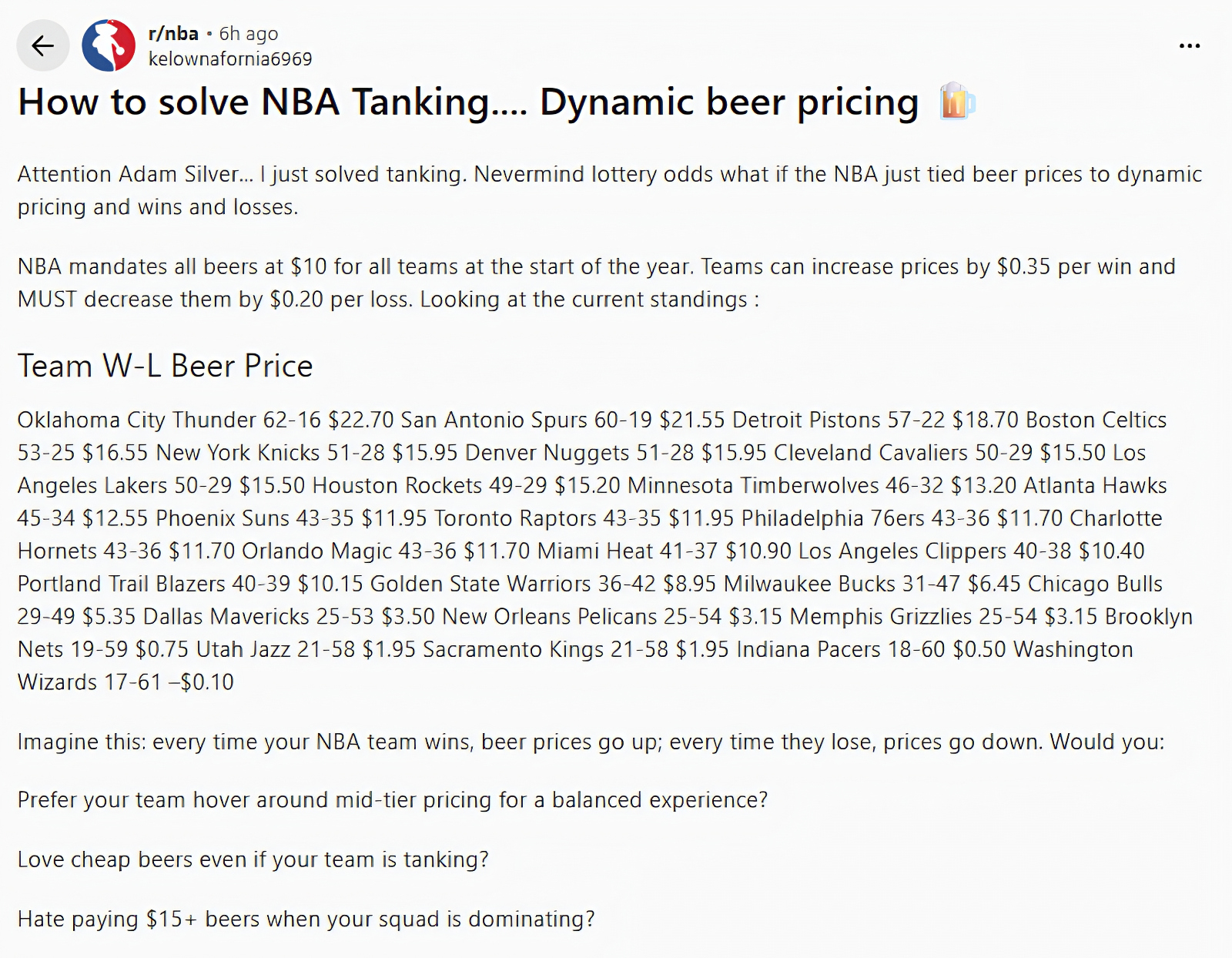 how to fix NBA tanking through dynamic beer pricing