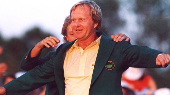 Jack Nicklaus presented with green jacket after winning The Masters in 1986