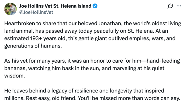 Jonathan tortoise fake death tweet