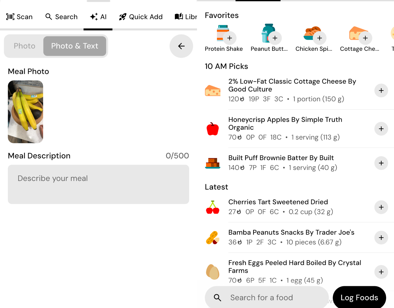 MacroFactor food logger functionality