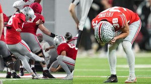 Ohio State Kicker Connor Hawkins Practice Field Goal Jayden Fielding Miss