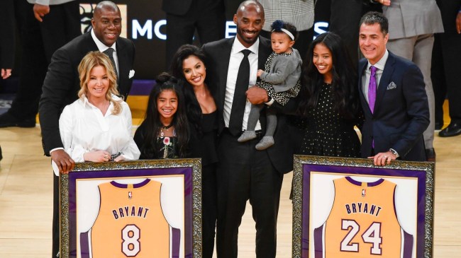 Kobe and Vanessa Bryant and family at number retirement