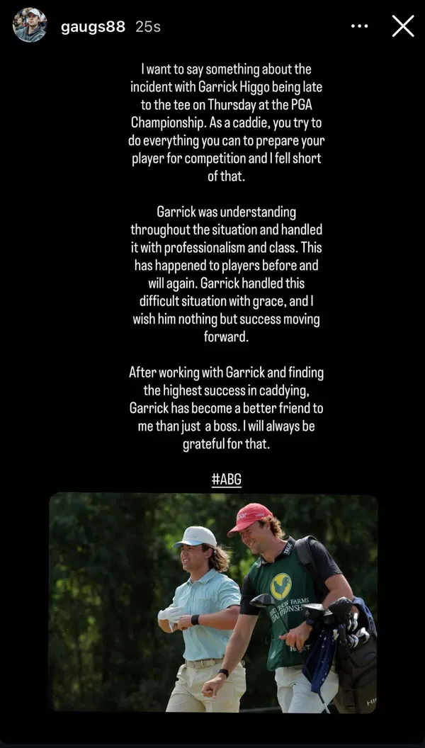 Garrick Higgo's caddie Austin Gaugert response to being fired