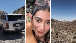 Hyundai Palisade (l) woman shares trip encounter (c) empty desert (r)