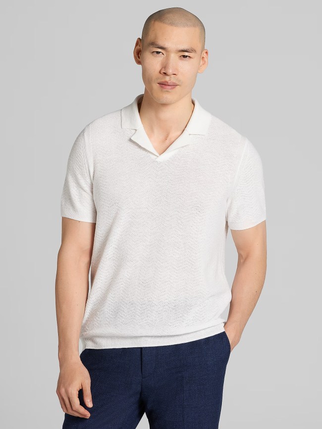 Joseph Abboud Linen Blend Camp Collar Polo Sweater