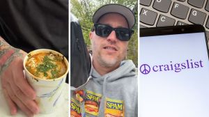 unboxing food (l) man shares food purchase (c) Craigslist platform (r)