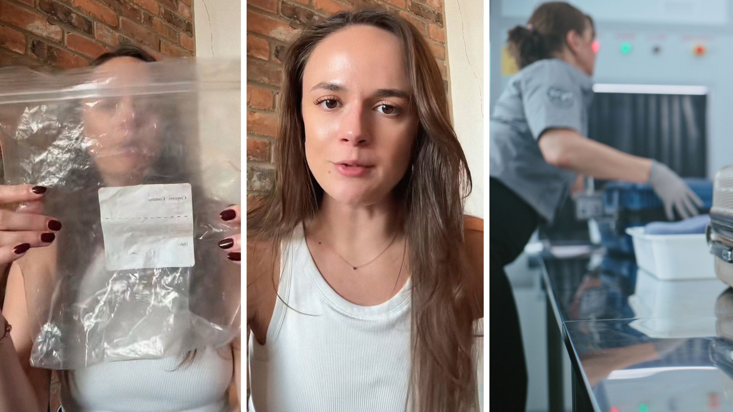 plastic ziplock (l) woman shares TSA experience (c) airport security (r)