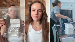 plastic ziplock (l) woman shares TSA experience (c) airport security (r)