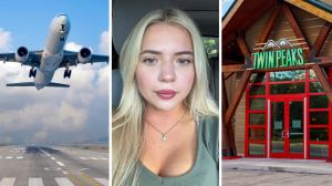 flight takes off (l) Twin peaks server shares dating experience (c) Twin peaks bar (r)