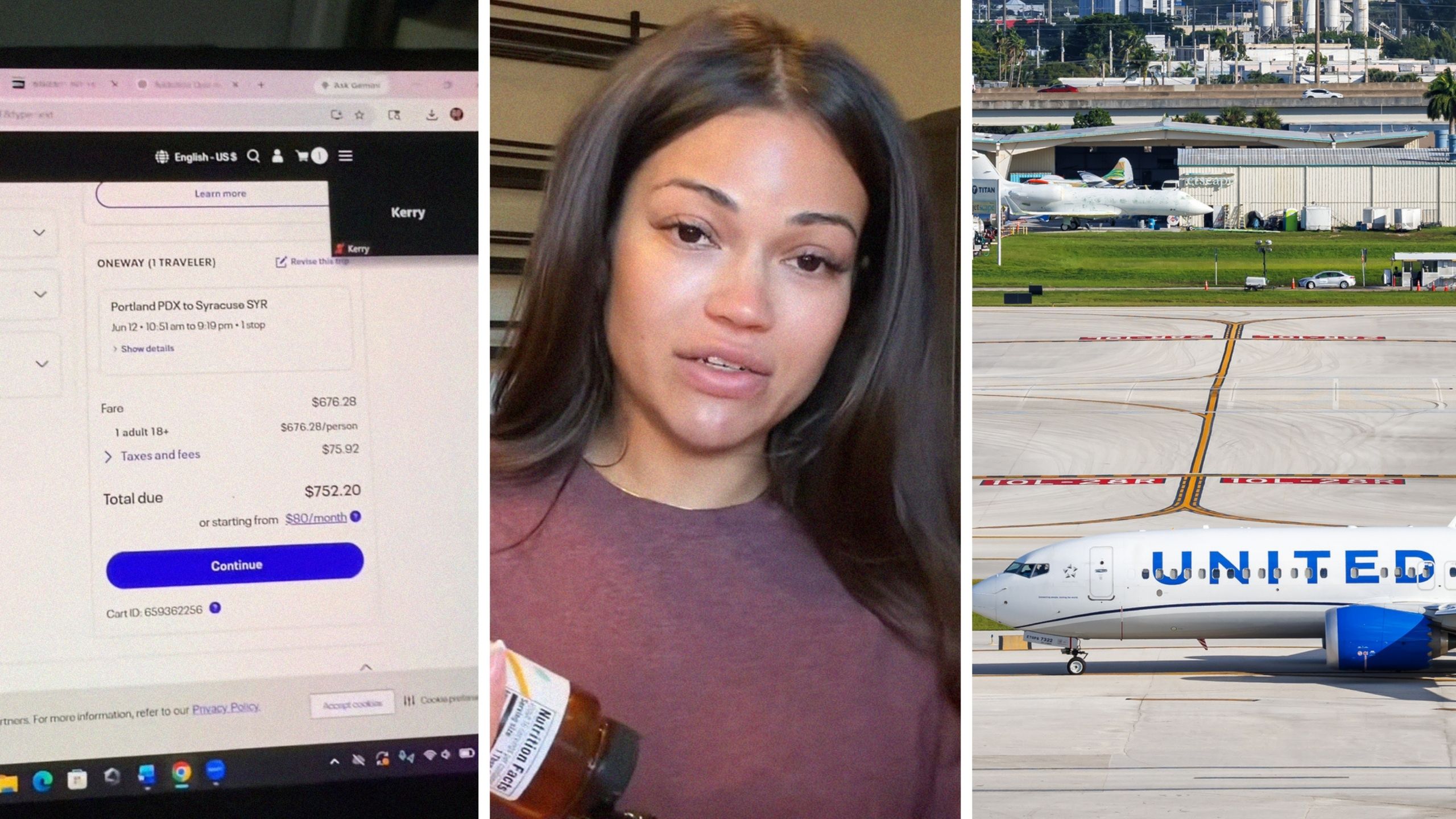 check out total (l) woman shares booking flight experience (c) United airlines (r)