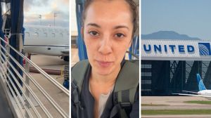 express flight (l) woman shares united express experience (c) United airlines garage (r)