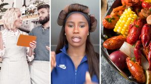 servers talking about customer (l) woman shares restaurant experience (c) seafood platter (r)