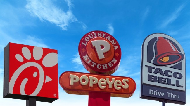Chick Fil A, Popeyes and Taco Bell signs