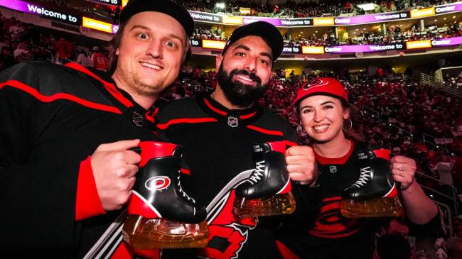 Carolina Hurricanes fans with beer skates