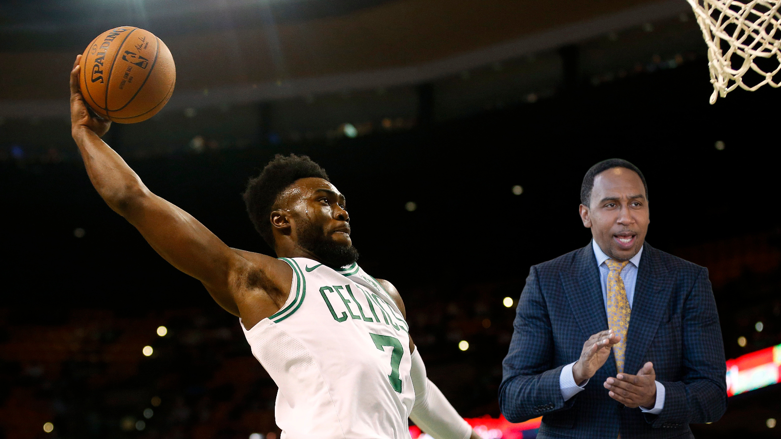 Jaylen Brown dunking on Stephen A. Smith