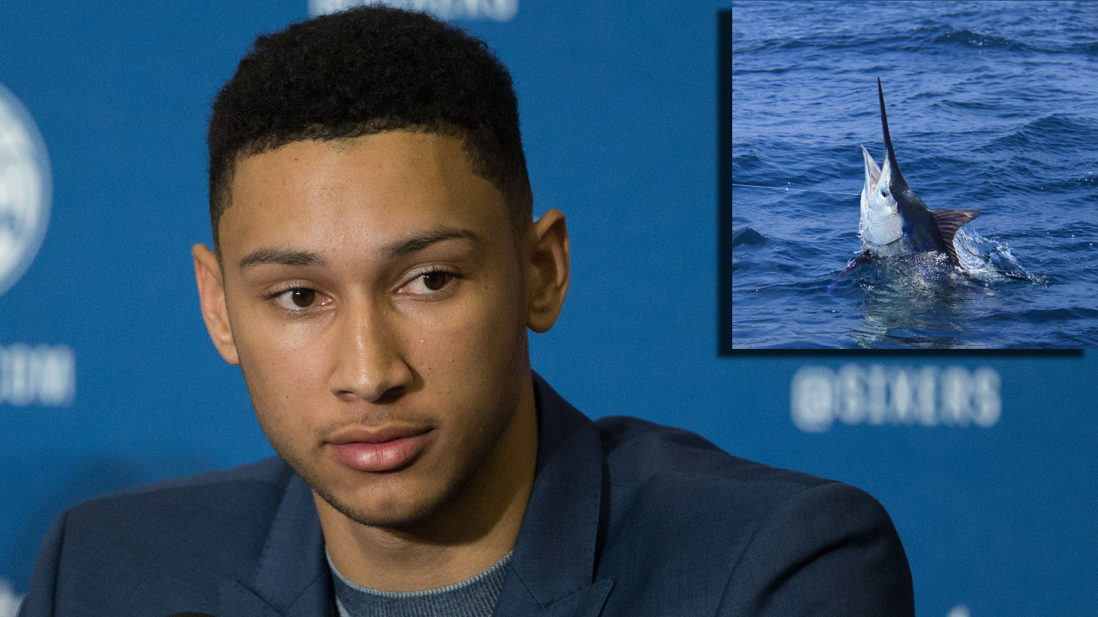 former NBA star Ben Simmons next to a Blue Marlin after winning Bahamas fishing tournament