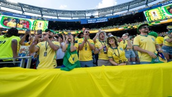 Brazilian Soccer Fans Stand Guard Around Rocky Statue In Philadelphia Ahead Of World Cup Match