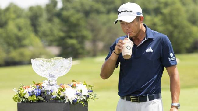 Collin Morikawa drinking milkshake at The Memorial