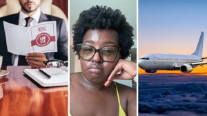 passenger reading food menu (l) woman shares flight attendant job experience (c) flight on the go (r)