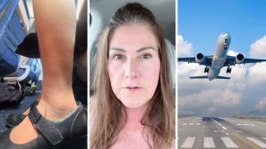 feet on the floor (l) Flight attendant shares the 1 ritual she always does (c) plane takes off (r)