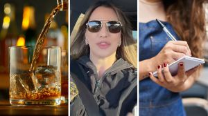 alcohol on the rocks (l) woman shares drink ordering tips (c) bartender taking drink order (r)