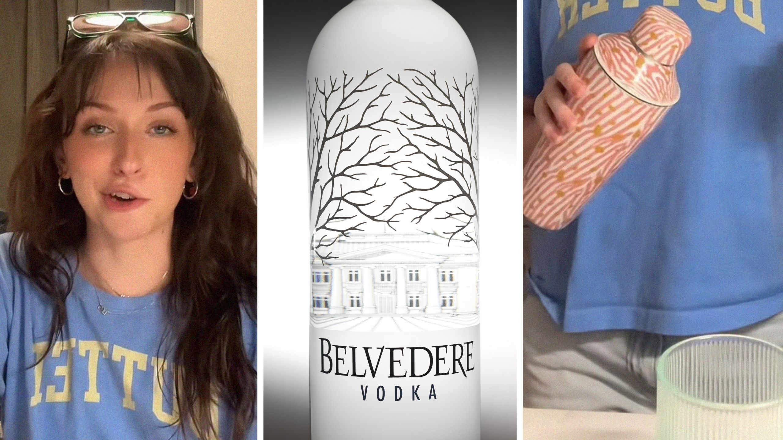 woman shares a day in the job as a bartender (l) Belvedere vodka (c) bartender with shaker (r)