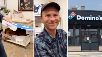 Man Has A Secret Way To Make Domino’s Pizza Healthier. He Throws It Upside Down On The Floor—Box And All