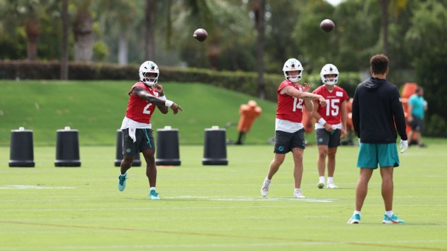 Miami Dolphins quarterbacks Malik Willis and Quinn Ewers