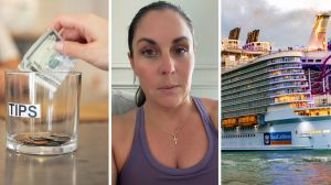 tipping jar (l) Woman shares cruise observation (c) Royal caribbean cruise (r)