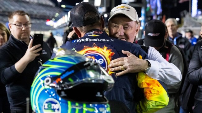 Richard Childress and Kyle Busch hug NASCAr