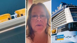 ocean view from cruise (l) woman shares ocean observation (c) Royal caribbean cruise (r)