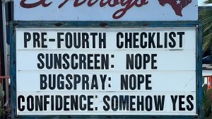 funny El Arroyo ATX sign meme about sunscreen, bugspray, and Summer