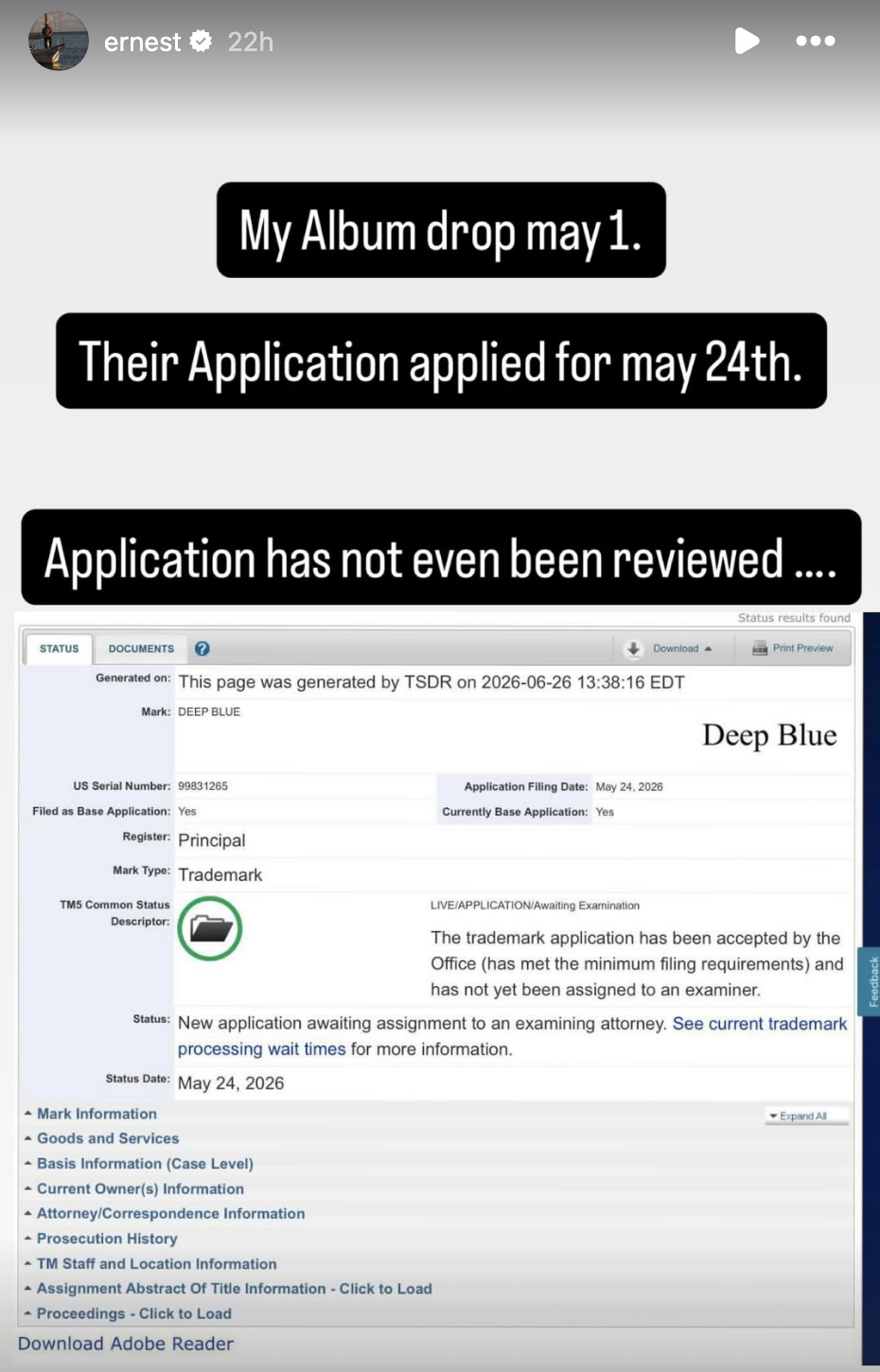 ERNEST Deep Blue trademark