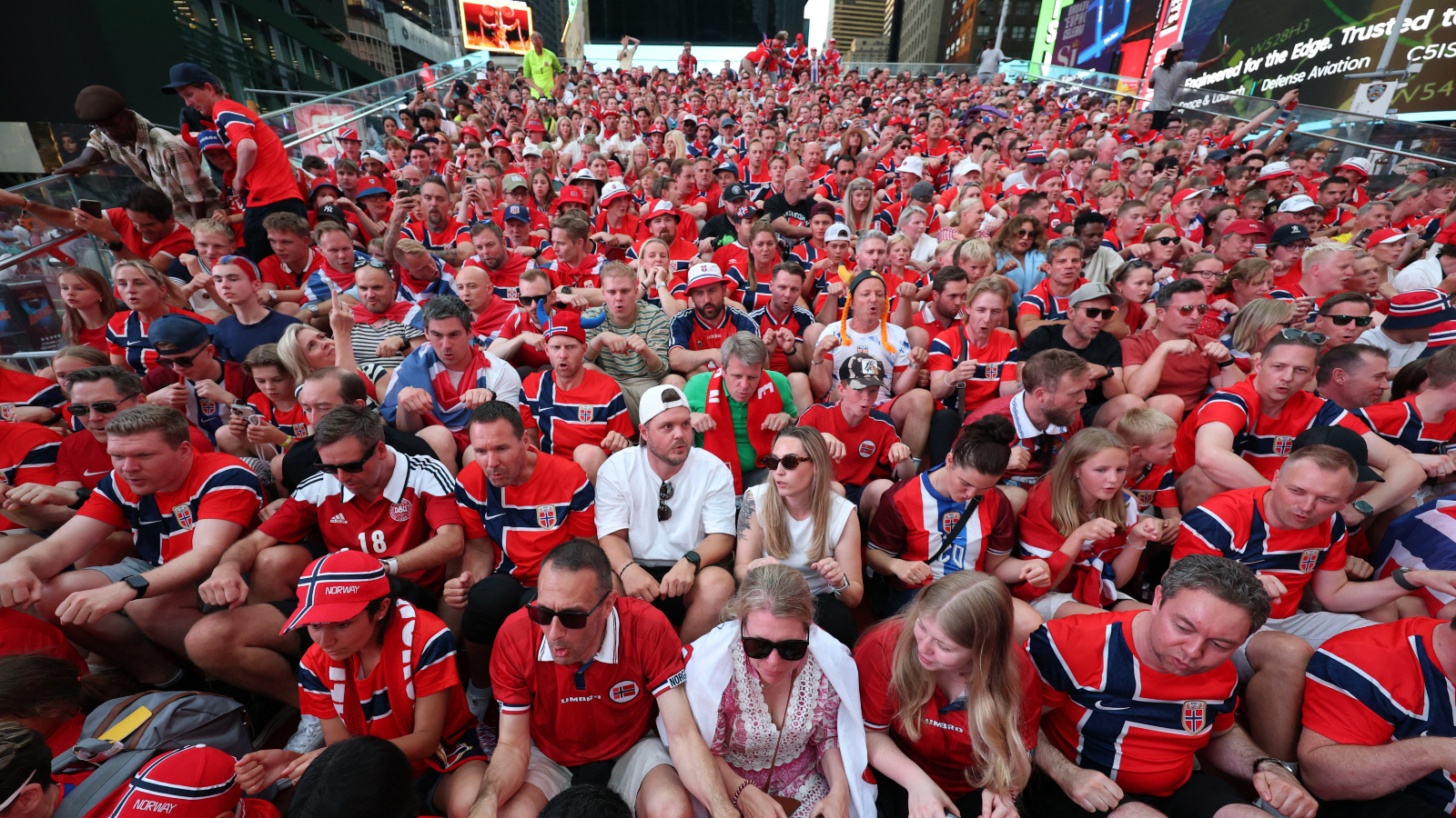 Norway Fans Take Over Times Square with Viking Ship Rowing Celebration Before World Cup Match Norway Fans Take Over Times Square with Viking Ship Rowing Celebration Before World Cup Match