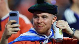 Scotland soccer fan with beer at World Cup