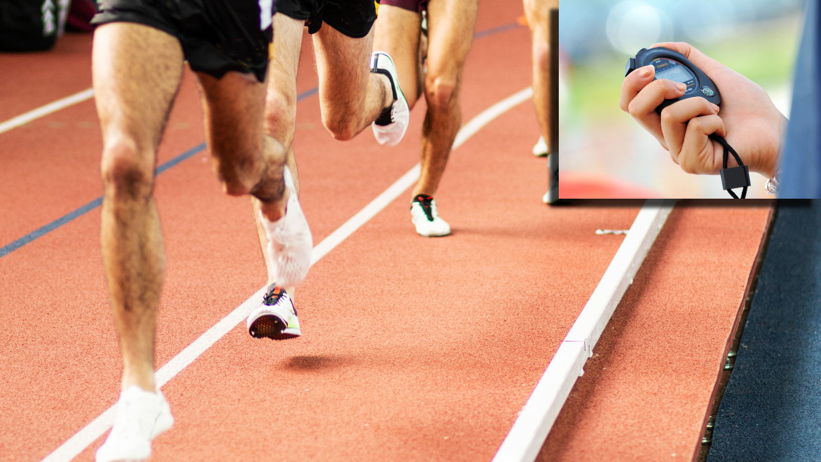 track sprinters next to stopwatch