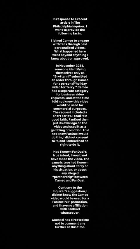 Bryce Harper Instagram story addressing FanDuel scandal