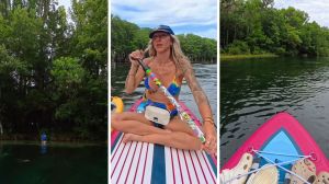 youth stranded in the river (l) woman shares paddle boarding experience with family (c) paddle boarding in Florida (r)