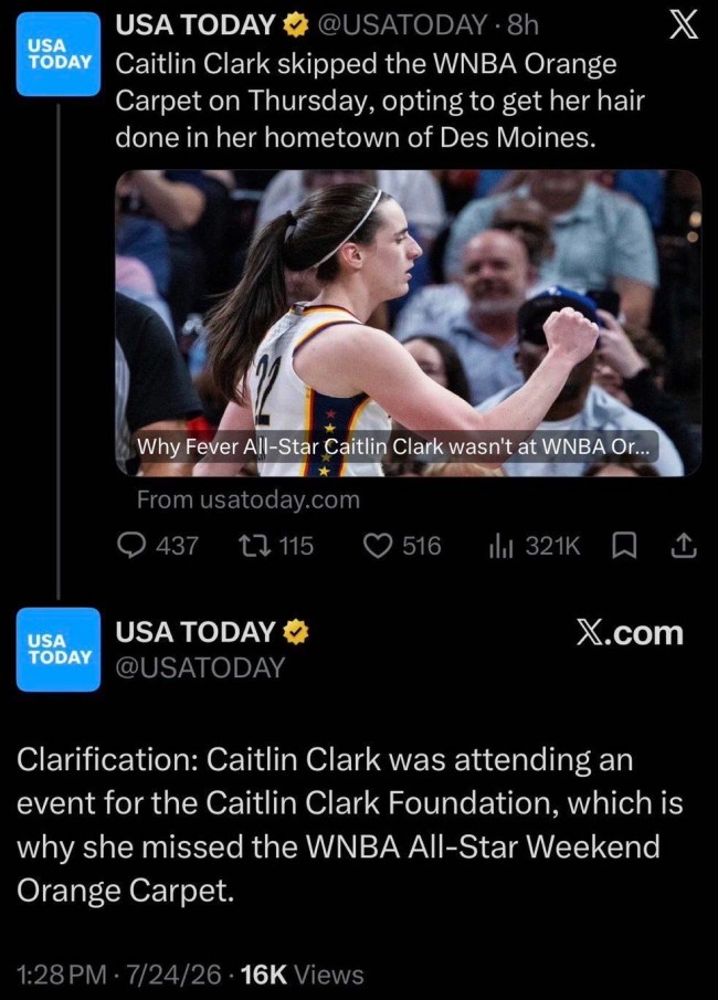 USA Today Caitlin Clark posts on X