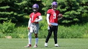 J.J. McCarthy and Kyler Murray at Minnesota Vikings training camp