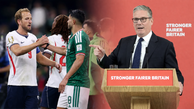 England prime minister Keir Starmer pointing to England-Mexico FIFA World Cup Match 2026