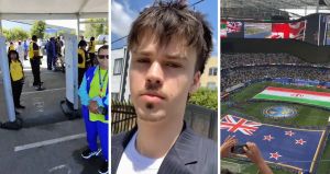 world cup game (l) man shares how he snuck into a world cup game (c) security check point (r)